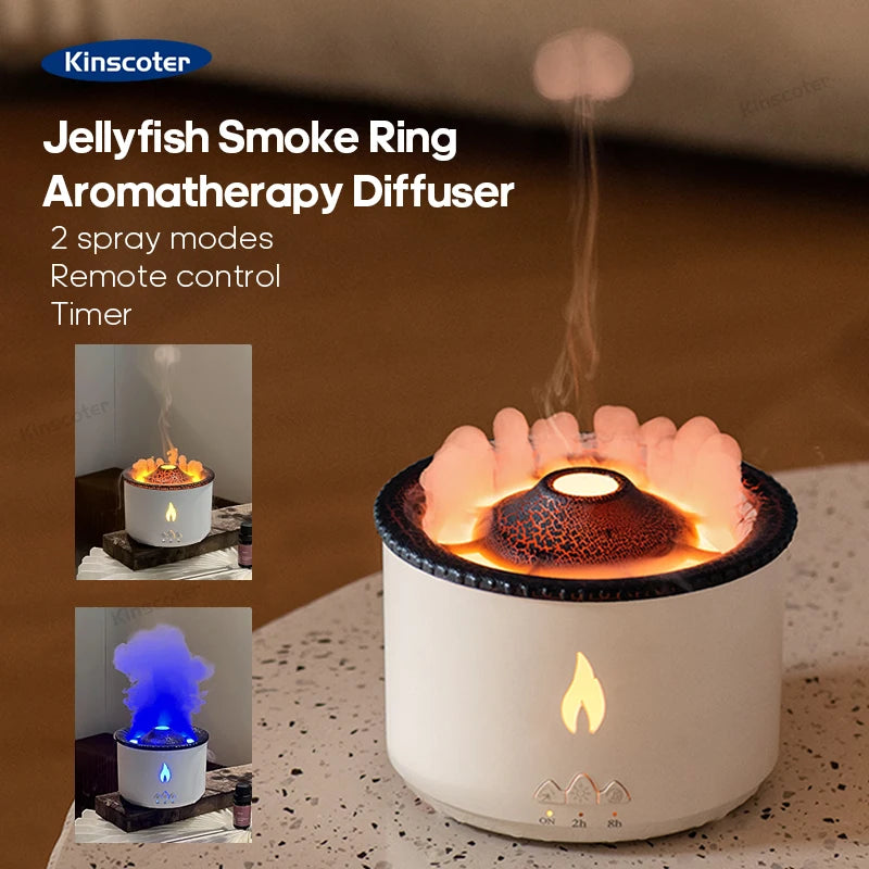 Volcano Flame Aroma Diffuser Jellyfish Smoke Ring Air Humidifier 360Ml Aromatherapy Essential Oil Diffuser Cool Gift