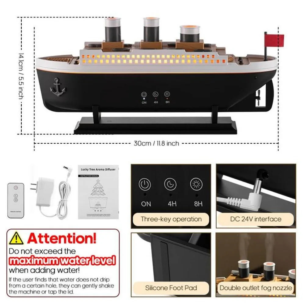 Titanic Ship Model Air Humidifier Remote Control Home 250Ml Essential Oil Jellyfish Smoke Ring Spray Aroma Diffuser Humidifiers