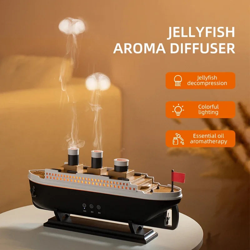 Titanic Ship Model Air Humidifier Remote Control Home 250Ml Essential Oil Jellyfish Smoke Ring Spray Aroma Diffuser Humidifiers